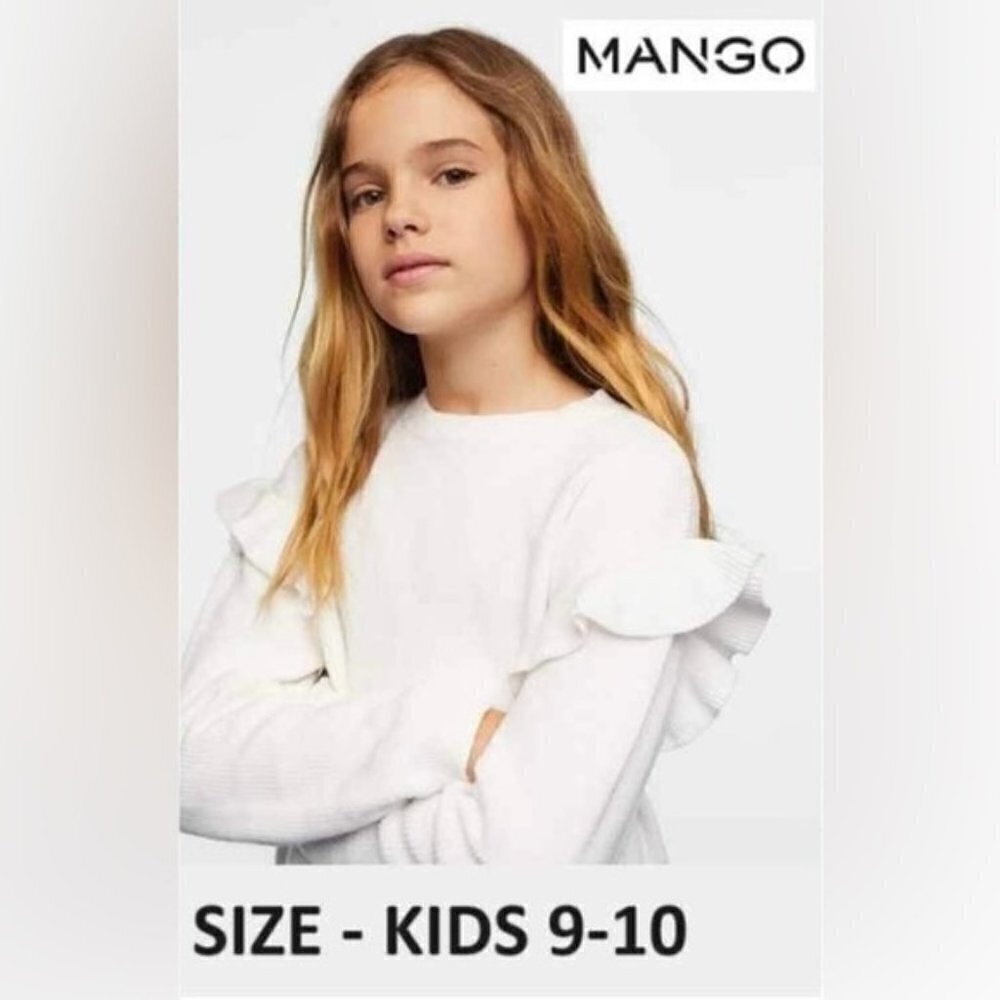 🩷 Mango - Kids Ruffled cotton sweater - Off White. Size: 9-10 years. NIB